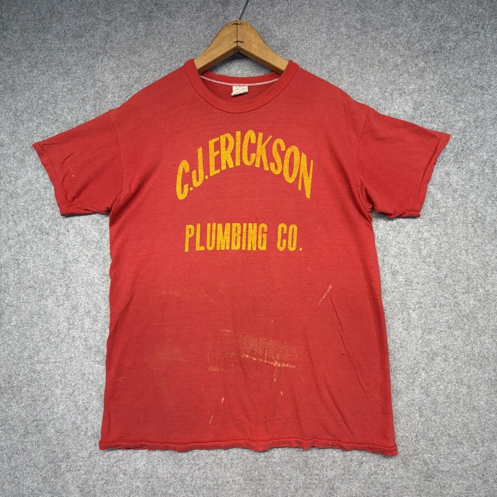 Vintage Russell Athletic Tee Shirt Red Mens Large Single Stitch 60s 70s